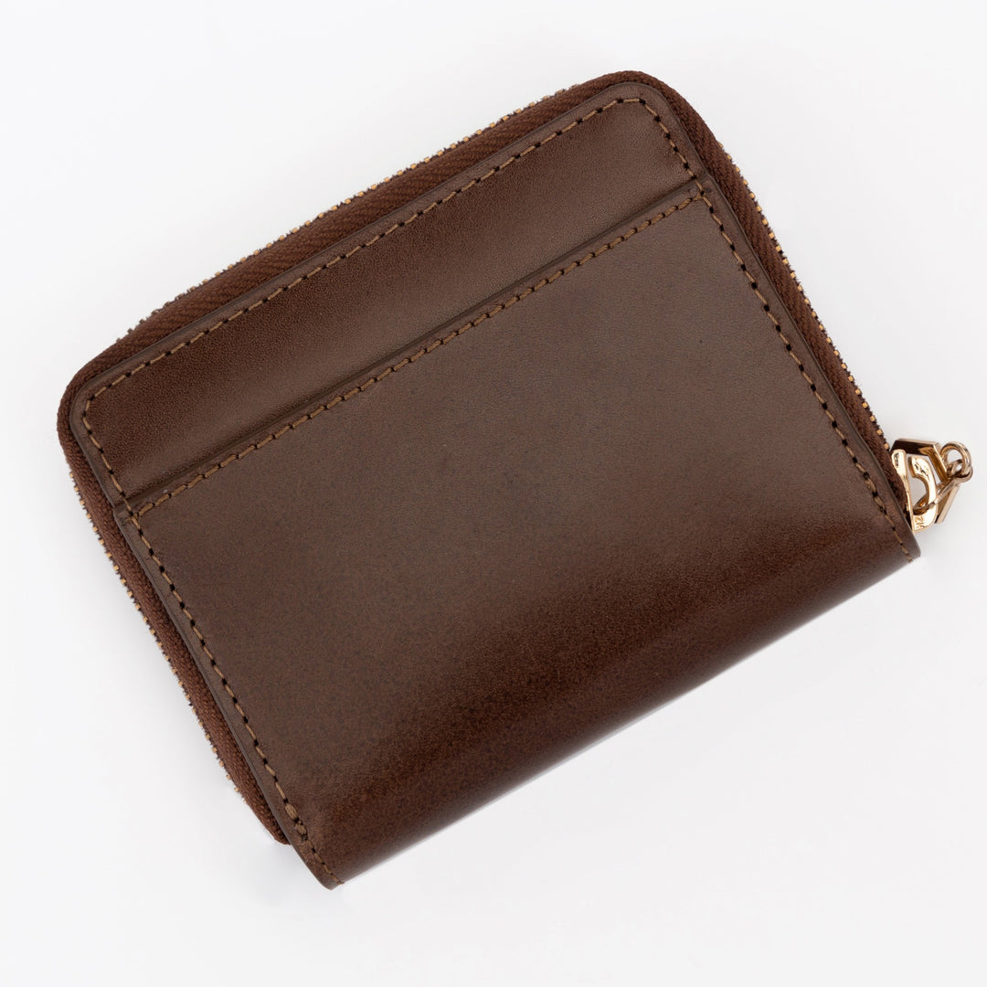 Mini Zip Around Women's Brown Leather Wallet by Hedonist Chicago | Back Slip Pocket