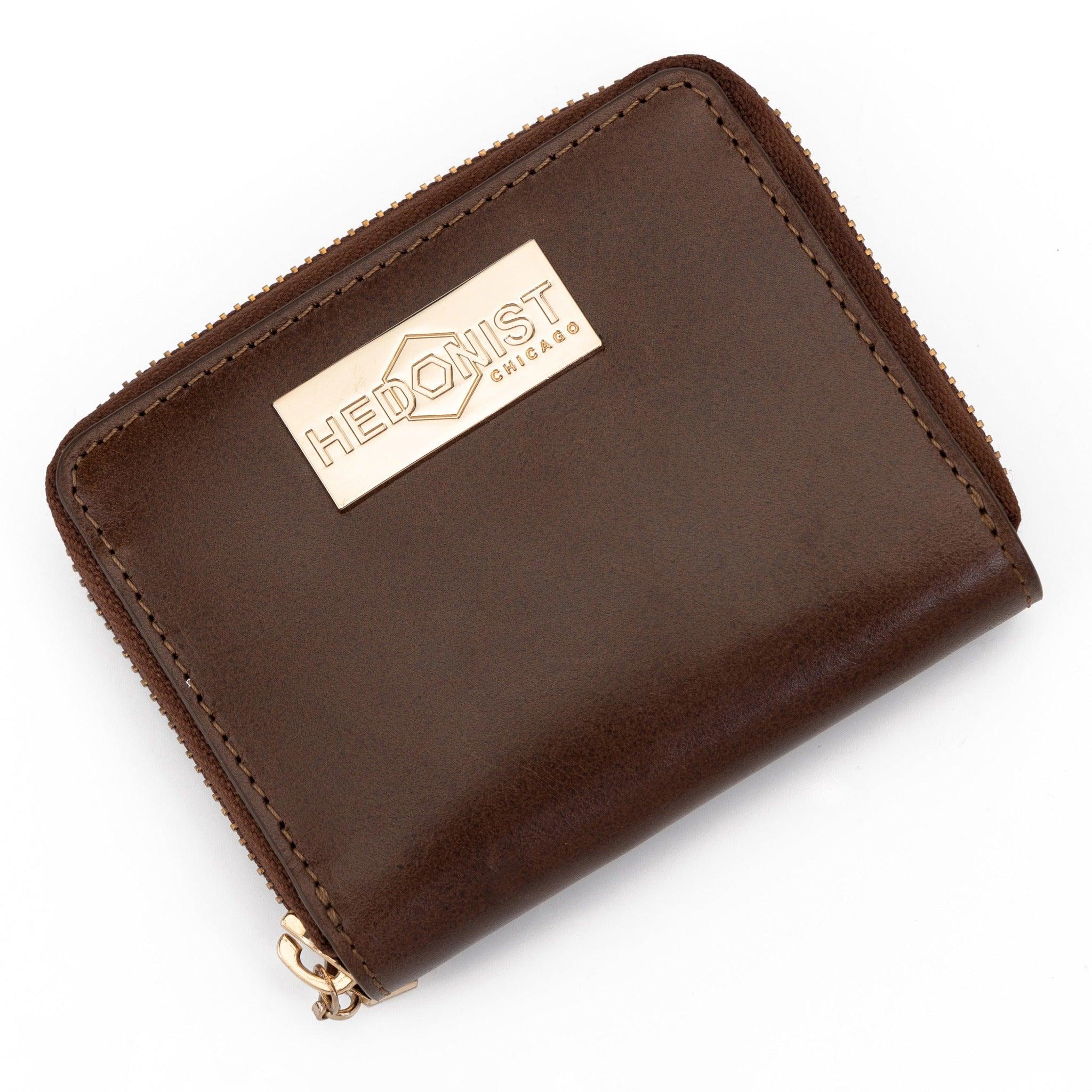 Mini Brown Leather Zip Wallet for Women
