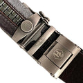 Dark Brown Textured Leather men's ratchet belt 1.38" with Metal Buckle, buckle close-up, by Hedonist Chicago