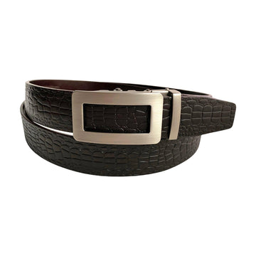 Dark Brown Textured Leather men's ratchet belt 1.38" with Metal Buckle, front view, by Hedonist Chicago