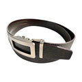 Dark Brown Textured Leather men's ratchet belt 1.38" with Metal Buckle, strap texture detail, by Hedonist Chicago