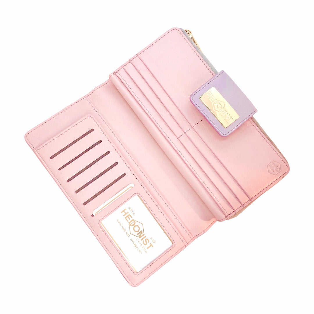 Pink Travel Leather Wallet for Women | Hedonist Chicago | ID and cards slots