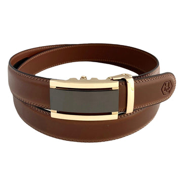 Genuine Leather Brown Strap Automatic Gold and Black Buckle 1.15"
