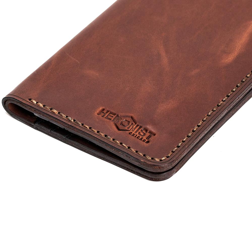 Handmade Long Cardholder 12 Slots Light Mahogany Pull-Up Nice | Hedonist Chicago