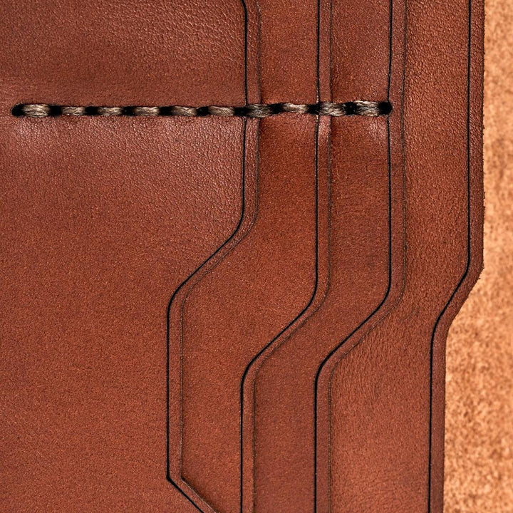 Handmade Long Leather Cardholder 12 Card Slots Light Mahogany Close | Hedonist Chicago