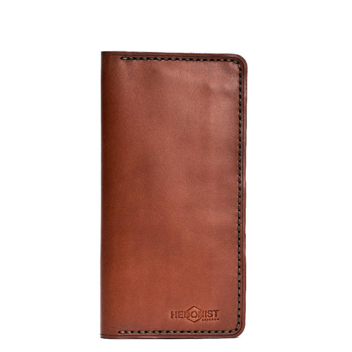 Handmade Long Leather Cardholder 12 Card Slots Light Mahogany | Hedonist Chicago