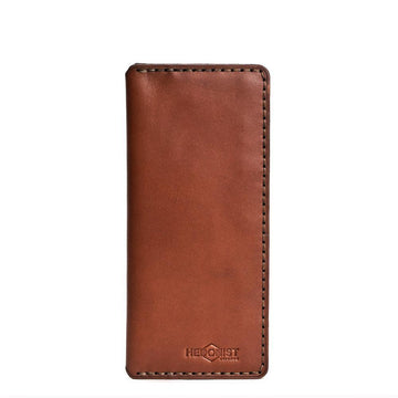 Handmade Long Leather Cardholder 8 Slots Light Mahogany