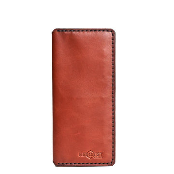 Handmade Long Leather Cardholder 8 Card Slots Red Brick