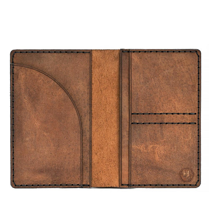 Handmade Leather Passport Case Tan Pull-Up Open | Hedonist Chicago