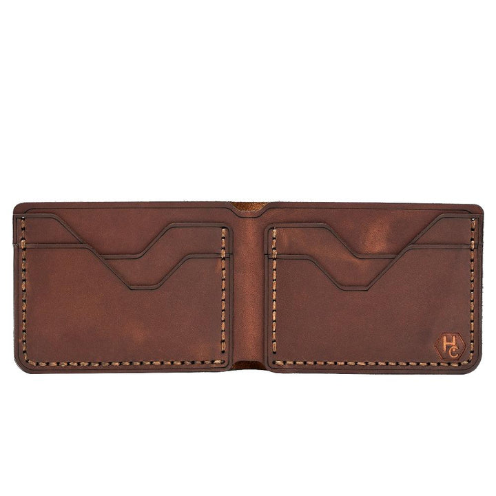 Handmade Men's Leather Wallet 4 Card Slots Whisky Pull-Up Open | Hedonist Chicago