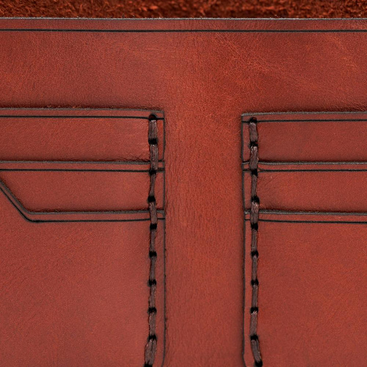 Handmade Men's Leather Wallet 6 Card Slots Red Brick Close | Hedonist Chicago