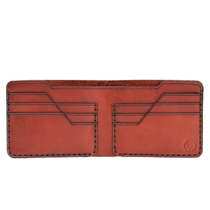 Handmade Men's Leather Wallet 6 Card Slots Red Brick Open | Hedonist Chicago