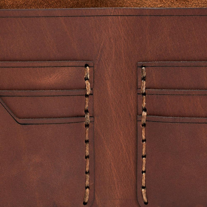 Handmade Leather Men's Wallet 6 Card Slots Whisky Pull-Up Close | Hedonist Chicago