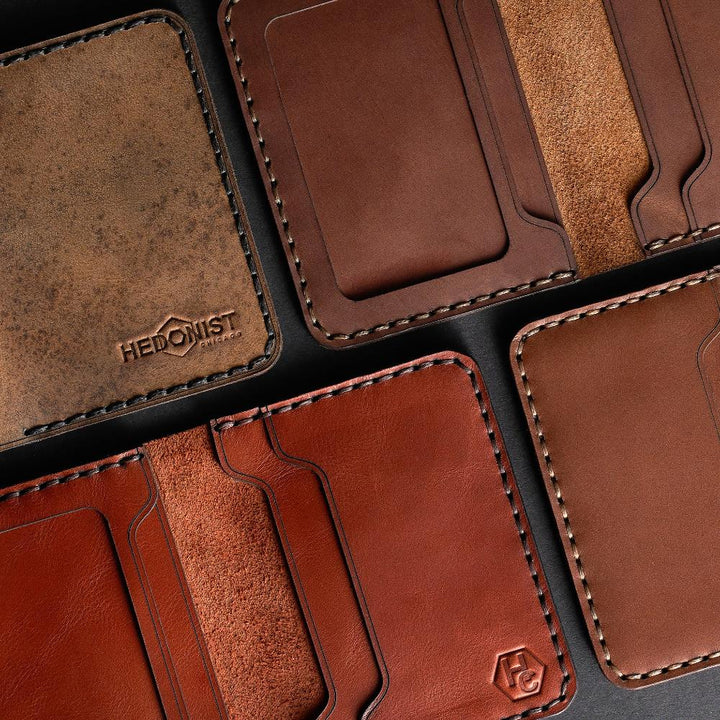 Handmade Leather Men's Wallet ID Slot & 4 Cards Red Brick All | Hedonist Chicago