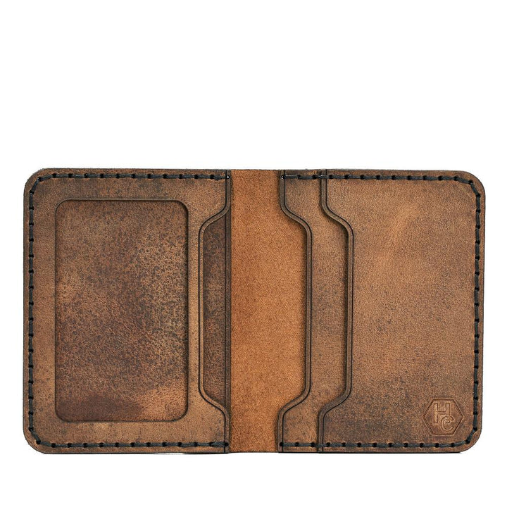 Handmade Men's Leather Wallet ID Slot 4 Card Slots Tan Pull-Up Open | Hedonist Chicago