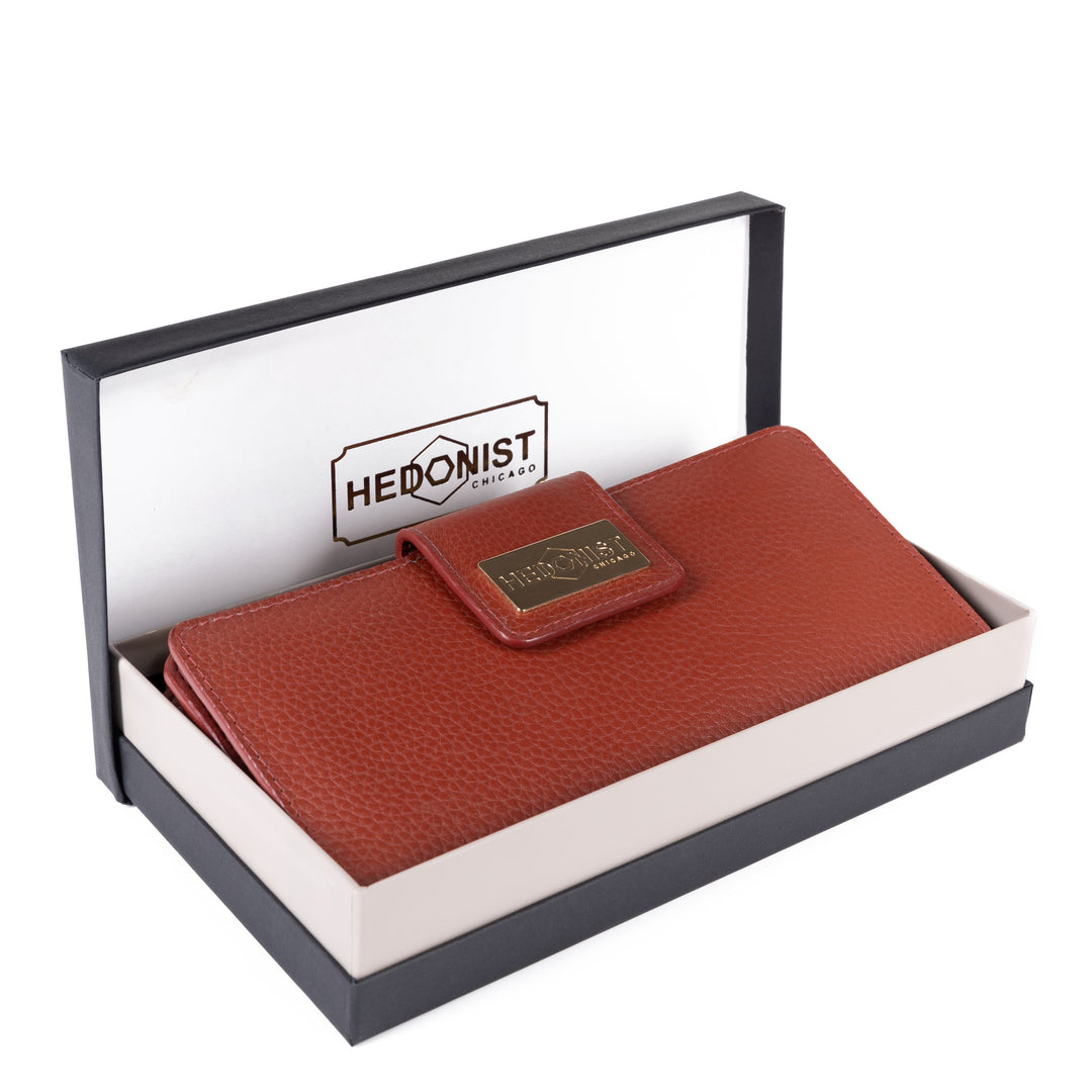 Large Red Zip Wallet for Women Pebbled Leather |Hedonist Chicago| gift box