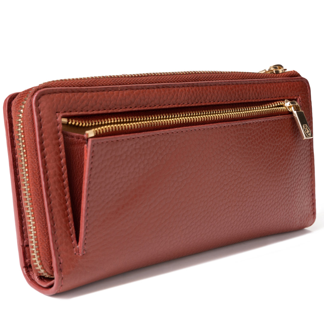 Large Red Zip Wallet for Women Pebbled Leather |Hedonist Chicago| coin zipper