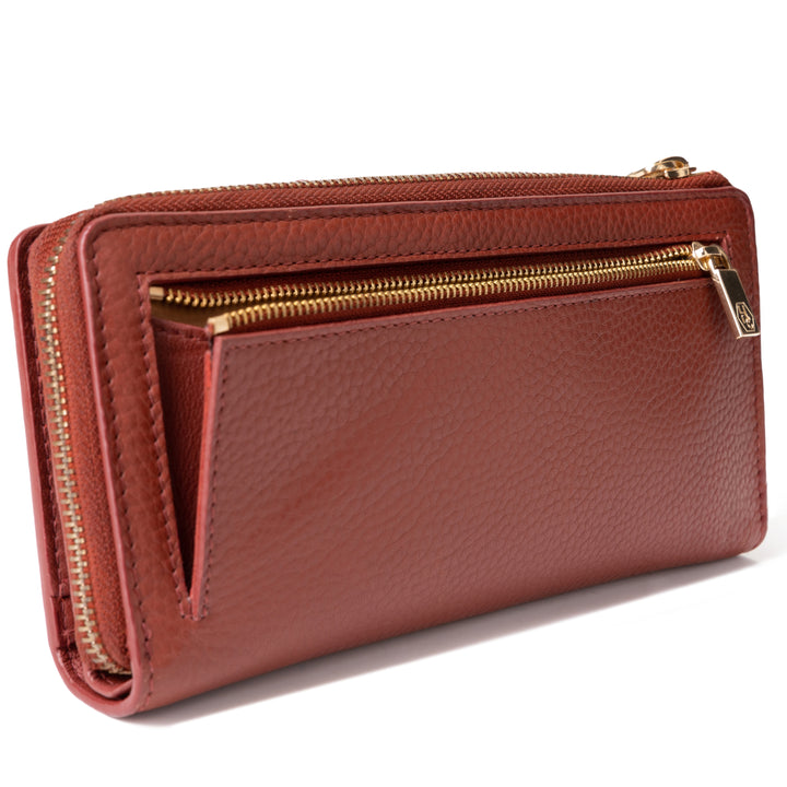 Large Red Zip Wallet for Women Pebbled Leather |Hedonist Chicago| coin zipper