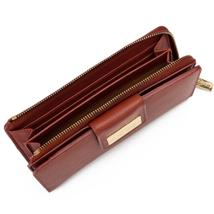 Large Red Zip Wallet for Women Pebbled Leather | Hedonist Chicago | zipper