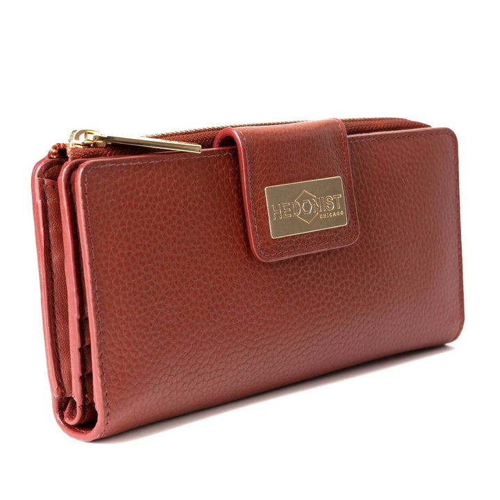 Large Red Zip Wallet for Women Pebbled Leather |Hedonist Chicago