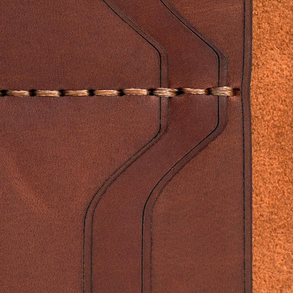 Handmade light mahogany pull-up leather card holder, 8 card slots, by Hedonist Chicago