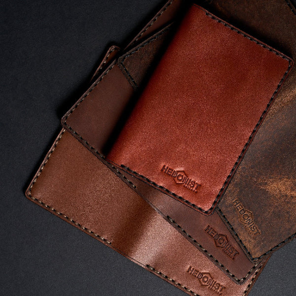 Hedonist Chicago light mahogany pull-up leather passport case, open interior view