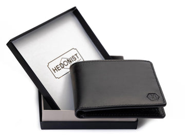 Men's Black Leather Wallet - Slim Bifold with RFID Protection