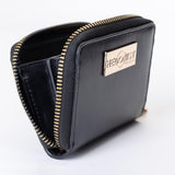 Women’s Black Leather Zip-Around Wallet - Small Size with Rear Pocket