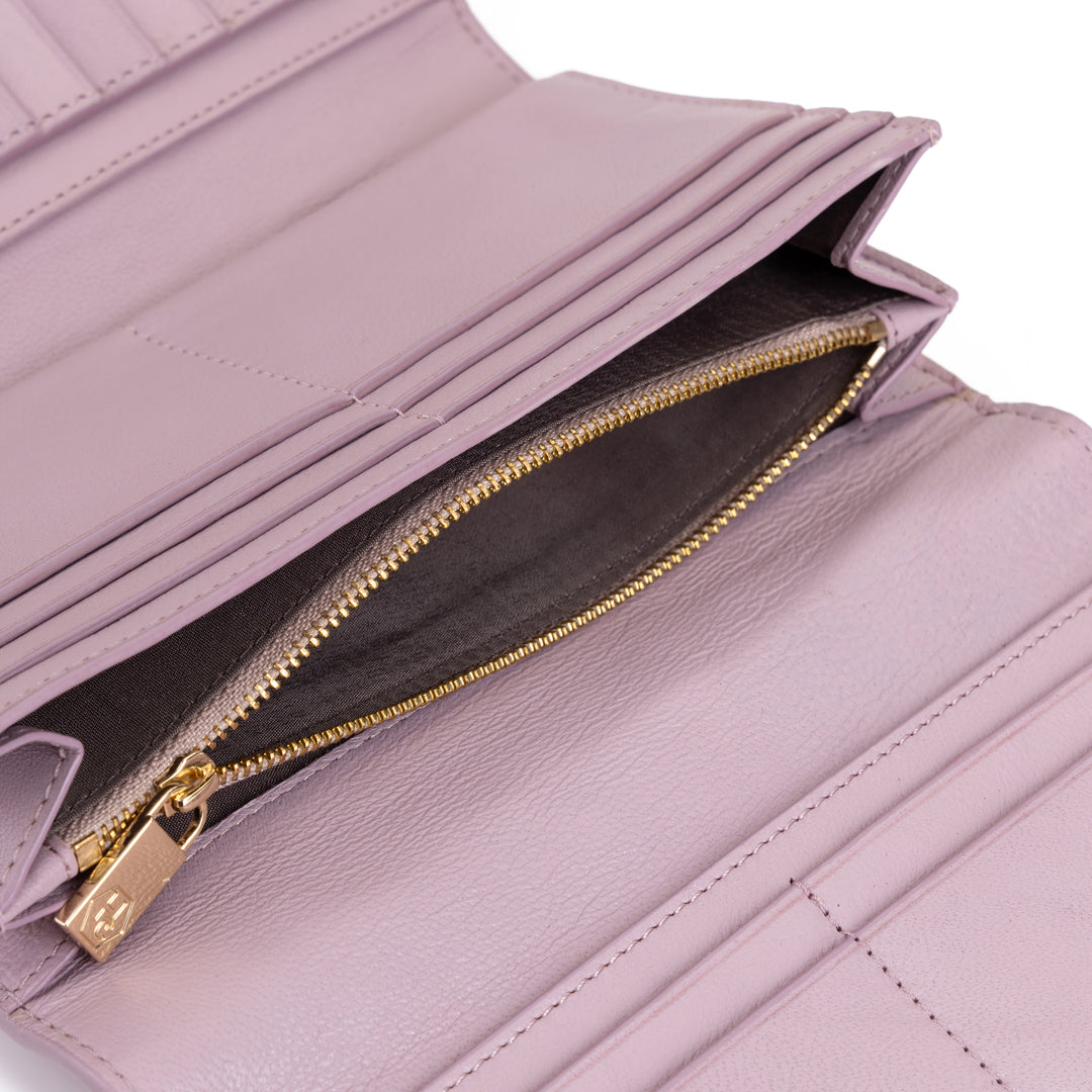 Pink Wallet for Women in Two-Tone Pebbled Leather Zipper