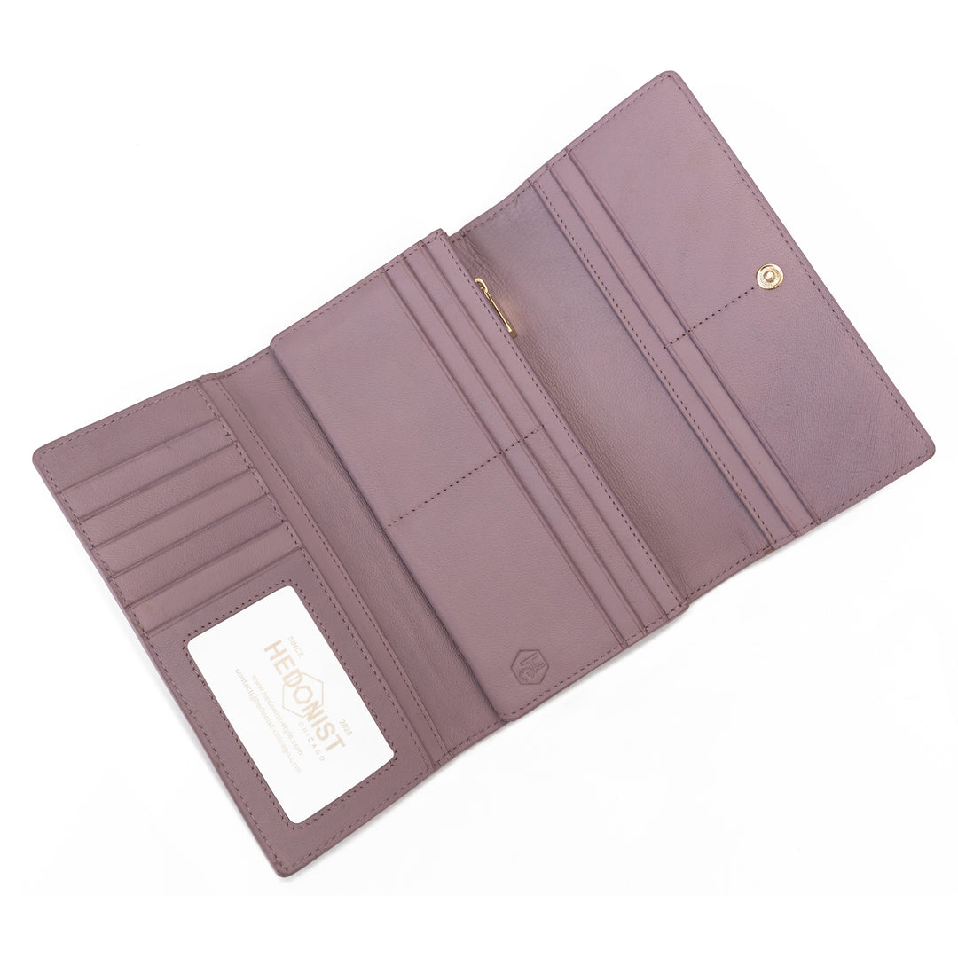 Pink Wallet for Women in Two-Tone Pebbled Leather ID Wondow