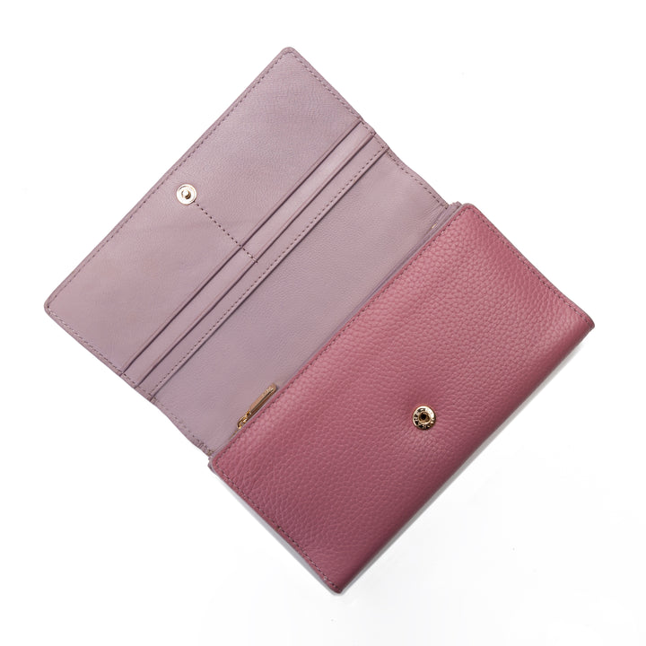 Pink Wallet for Women in Two-Tone Pebbled Leather inside