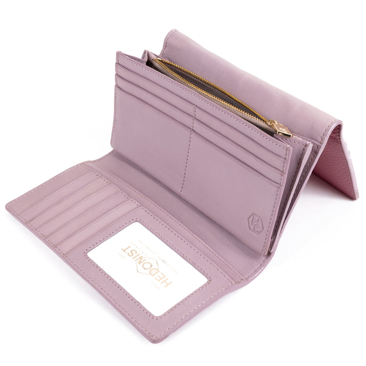 Pink Wallet for Women in Two-Tone Pebbled Leather Coin Pocket