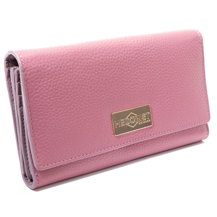 Pink Wallet for Women in Two-Tone Pebbled Leather front view