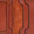 Handmade red brick leather bifold wallet, close-up of leather texture and stitching