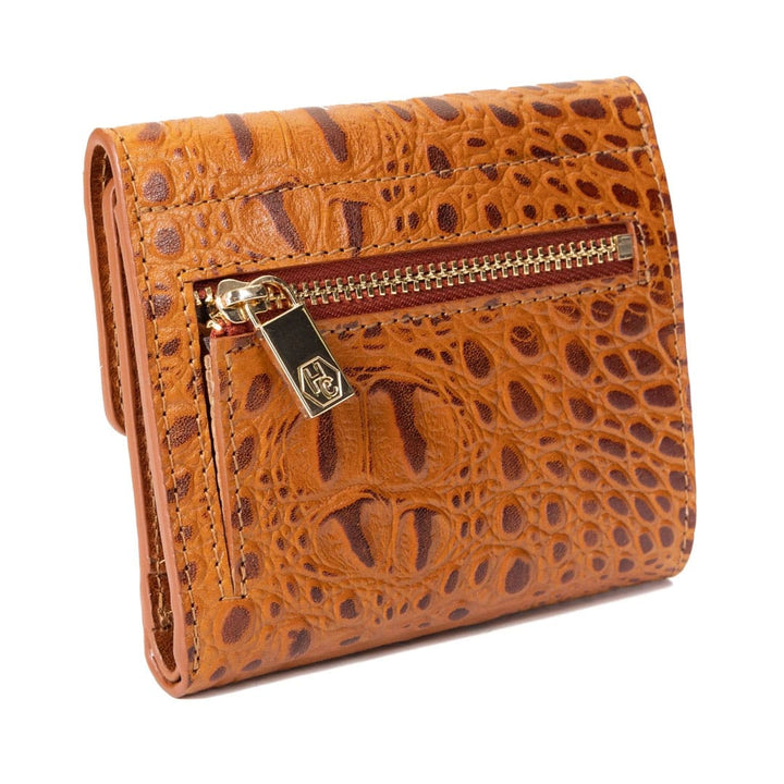 Mini Brown Leather Wallet for Women Croc Embossed By Hedonist Chicago Coin Pocket