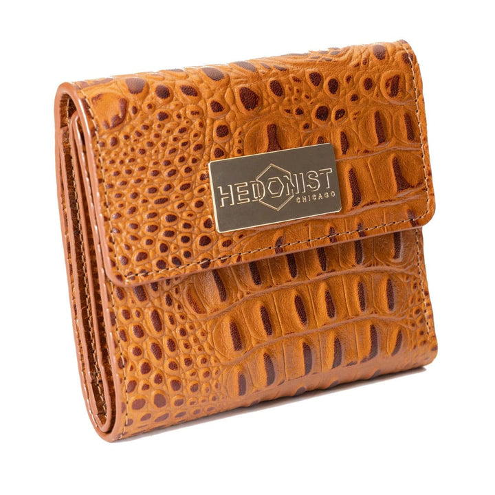 Mini Brown Leather Wallet for Women Croc Embossed By Hedonist Chicago