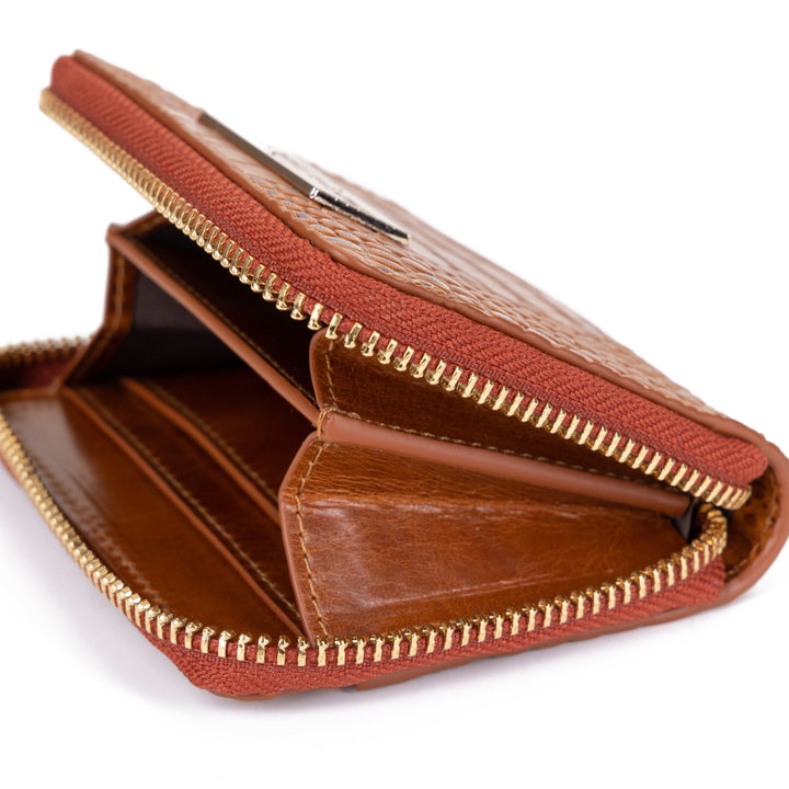 Mini Zip Wallet in Brown Croc-Embossed Leather for Women by Hedonist Chicago - Very Cute Wallet