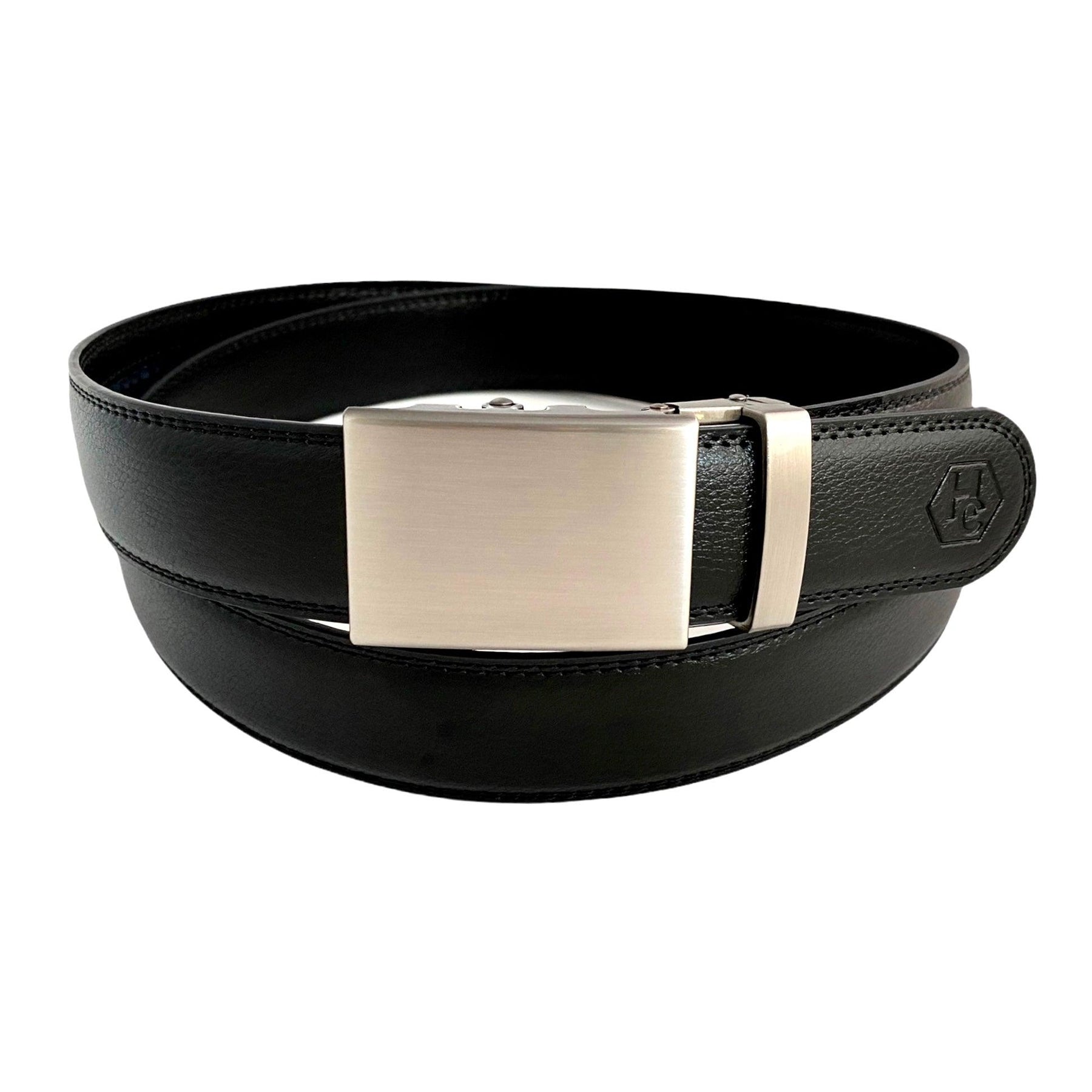 Black Automatic belt buckle 1.38" , front view, for ratchet leather belts by Hedonist Chicago
