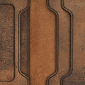 Handmade tan pull-up leather bifold wallet, close-up of leather texture and stitching