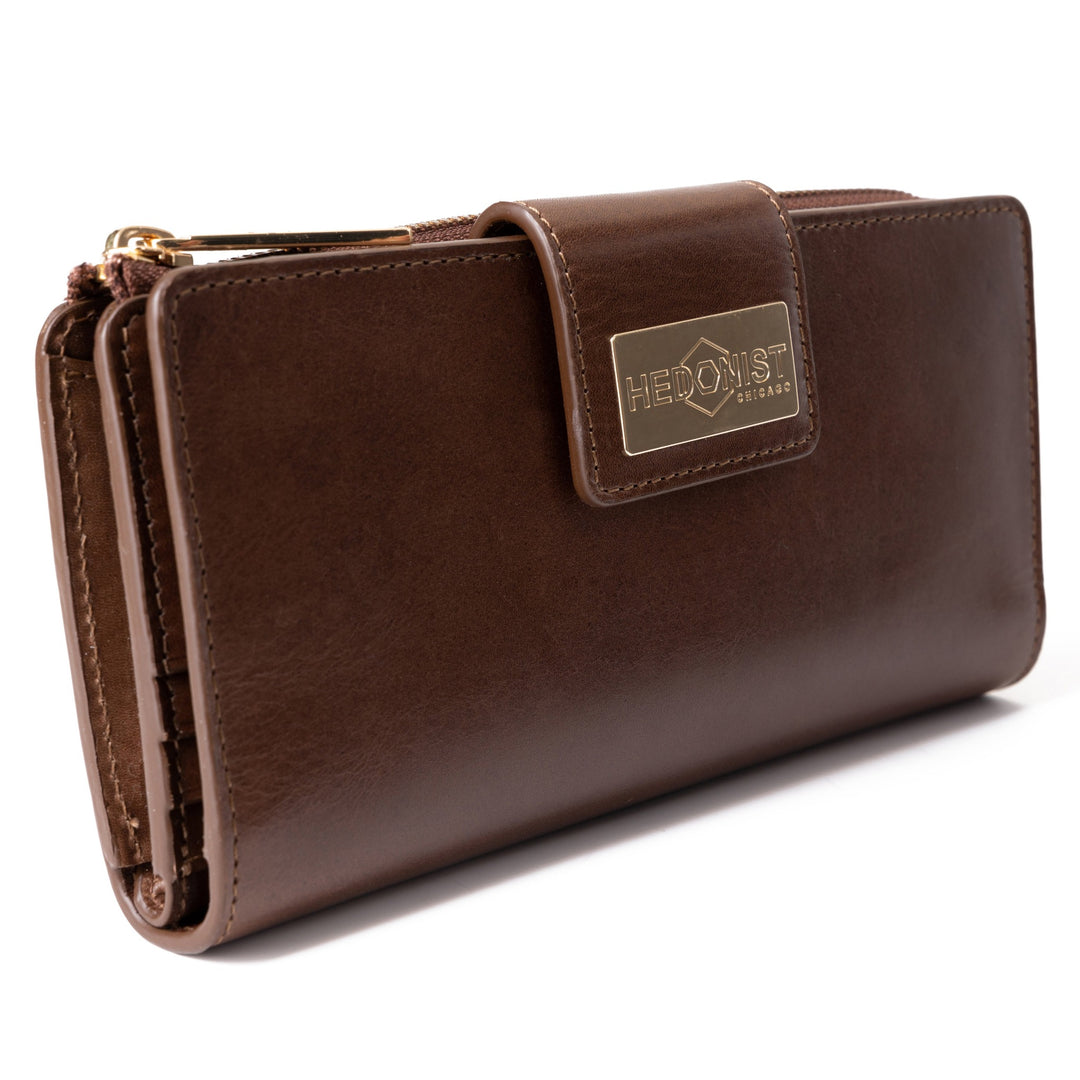 Long Brown Leather Travel Wallet for Women main view