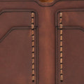 Handmade whisky pull-up leather bifold wallet, close-up of leather texture and stitching