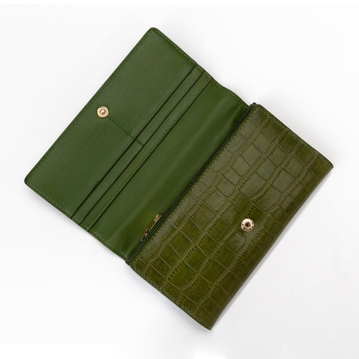 Trifold Women's Green Leather Wallet with Croc by Hedonist Chicago Cards