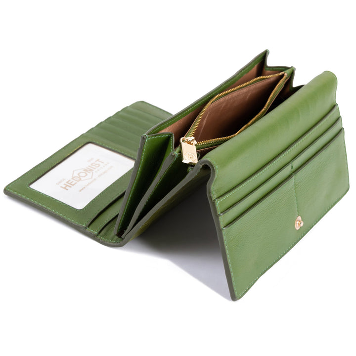 Trifold Women's Green Leather Wallet with Croc by Hedonist Chicago Coin Pocket