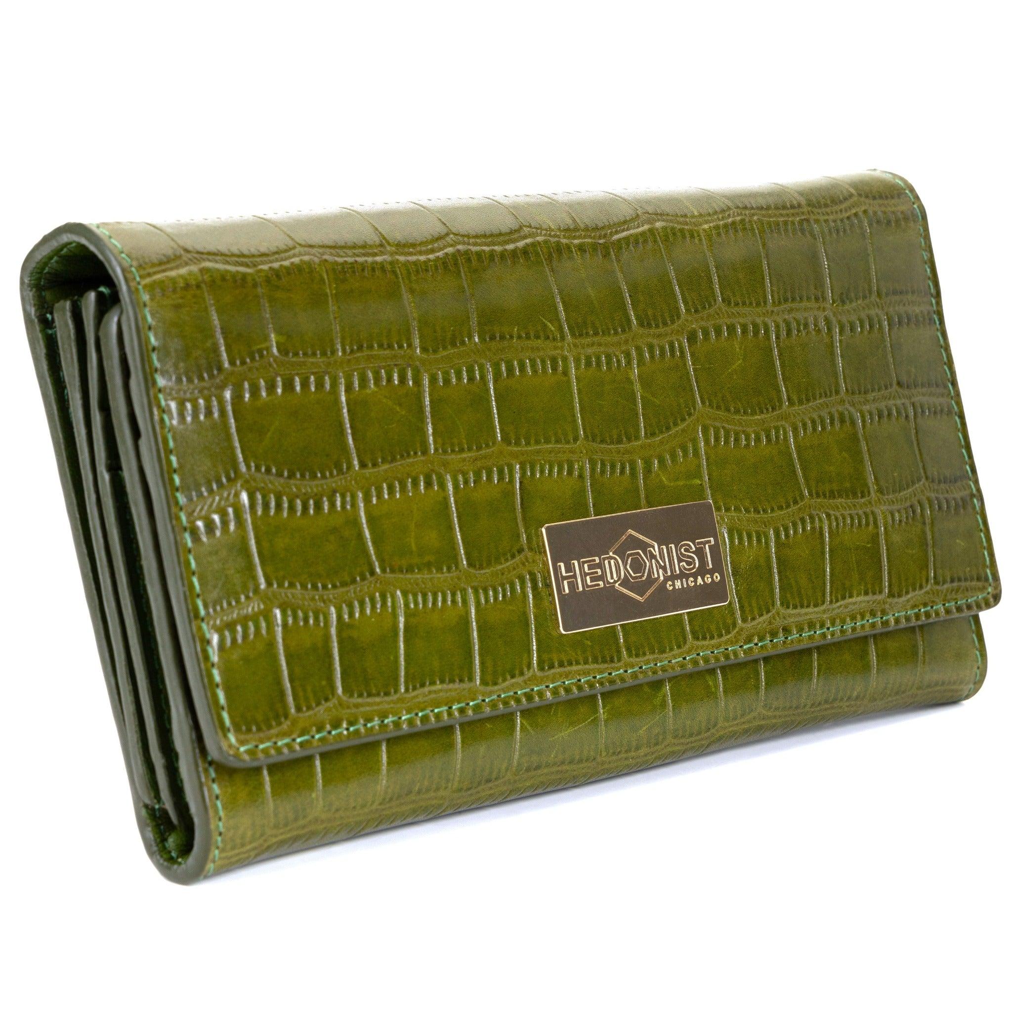 Women's Green Leather Wallet with Snap Closure – Hedonist