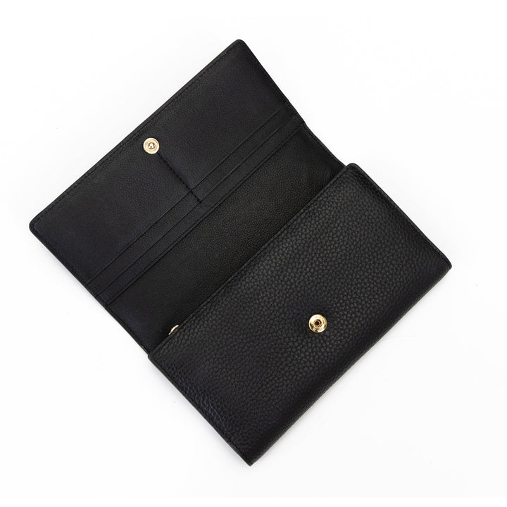 Women's Long Black Leather Wallet with Pebbled Finish by Hedonist Chicago Cards