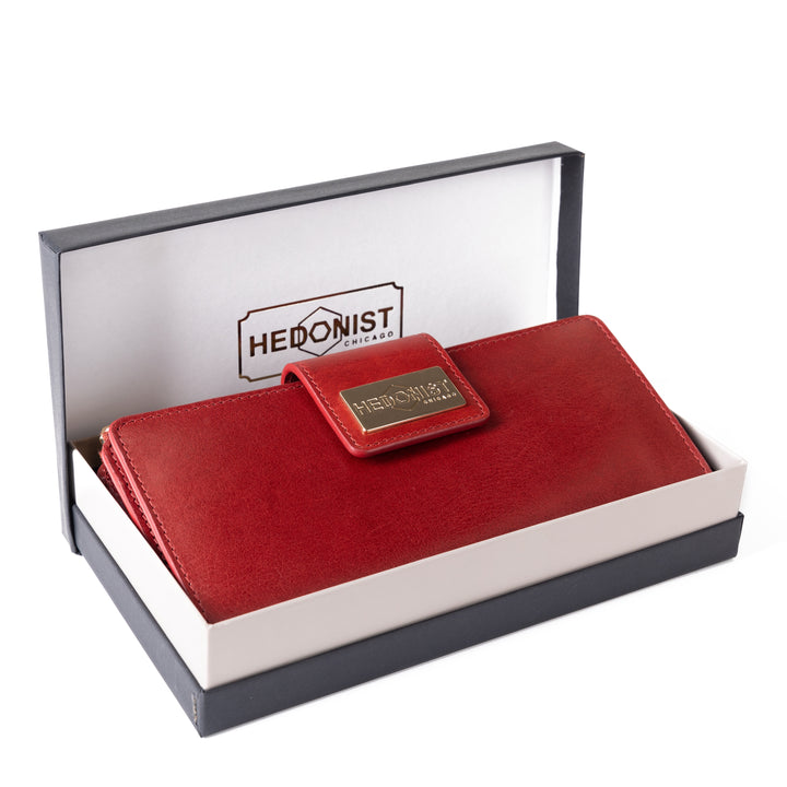 Long Red Leather Wallet for Women | Hedonist Chicago | gift box