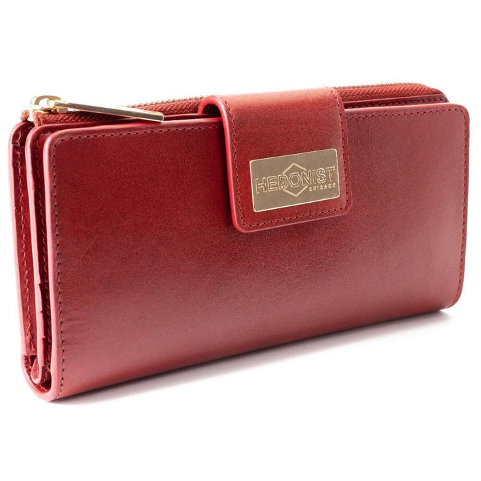 Long Red Leather Wallet for Women