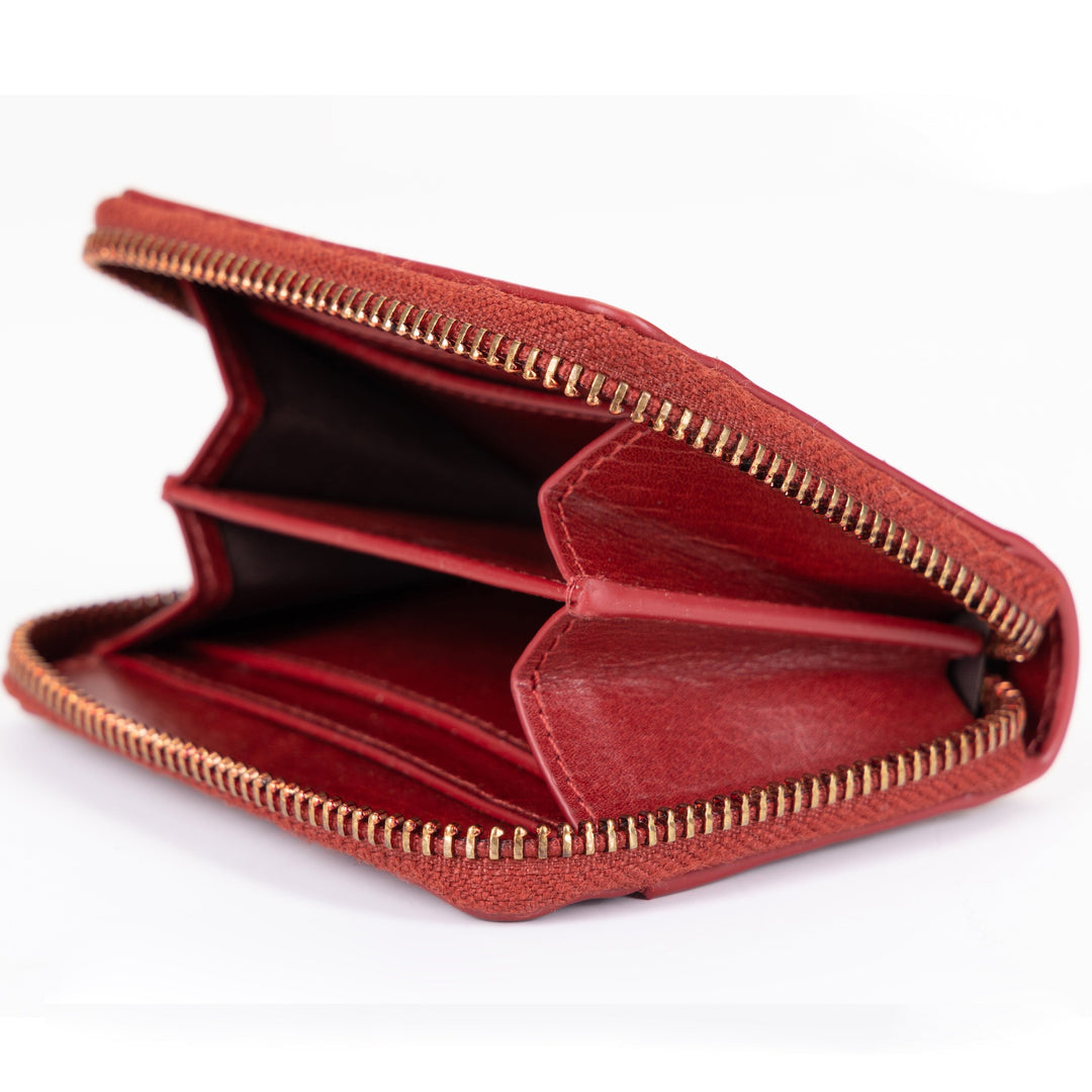 Small Zip Around Red Leather Wallet for Women from Hedonist Chicago | Zipper