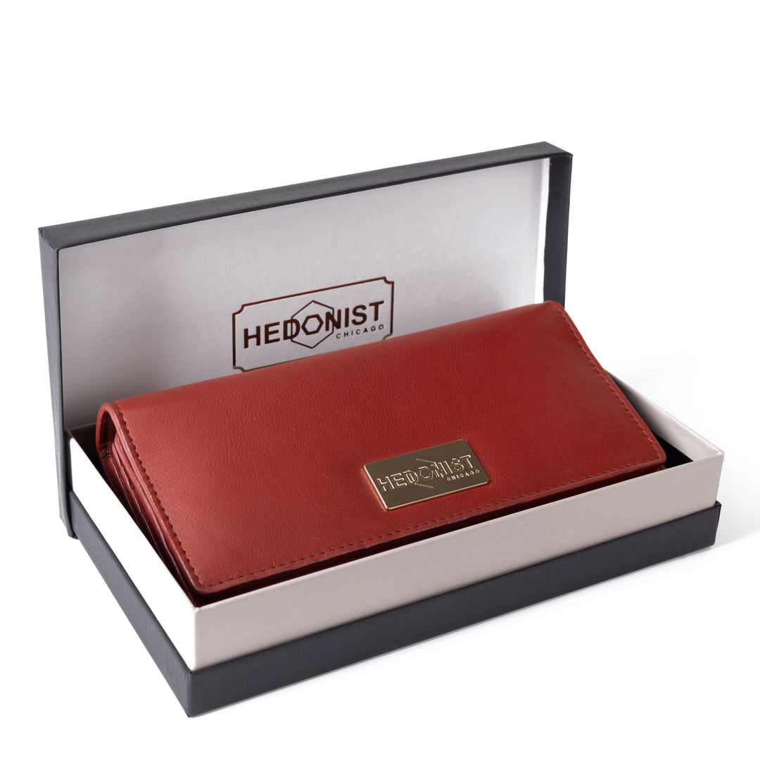 Red Leather Wallet for Women with Coin Pocket by Hedonist Chicago in box