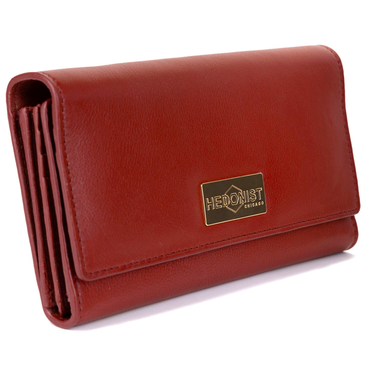 Red Leather Wallet for Women with Coin Pocket by Hedonist Chicago front view